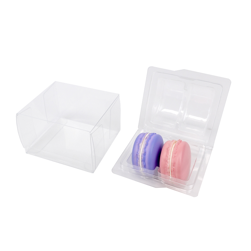 Boîte d'emballage en plastique transparent pour 2 macarons