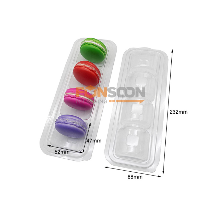 Plateau blister en plastique pour 4 biscuits macarons