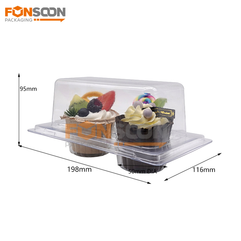 2 cupcakes clear plastic container box