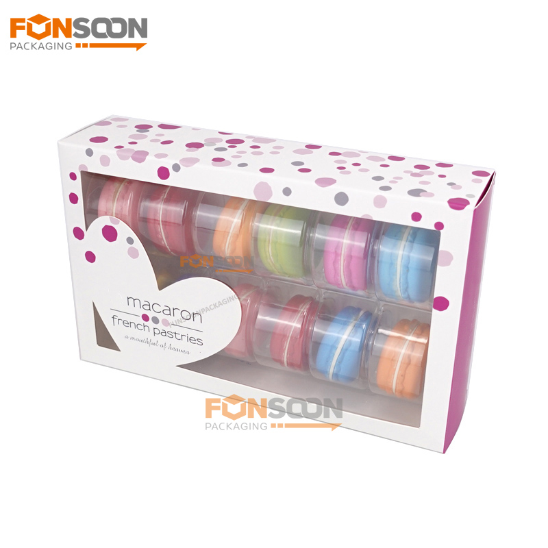 12 macaron paper box with heart shape window