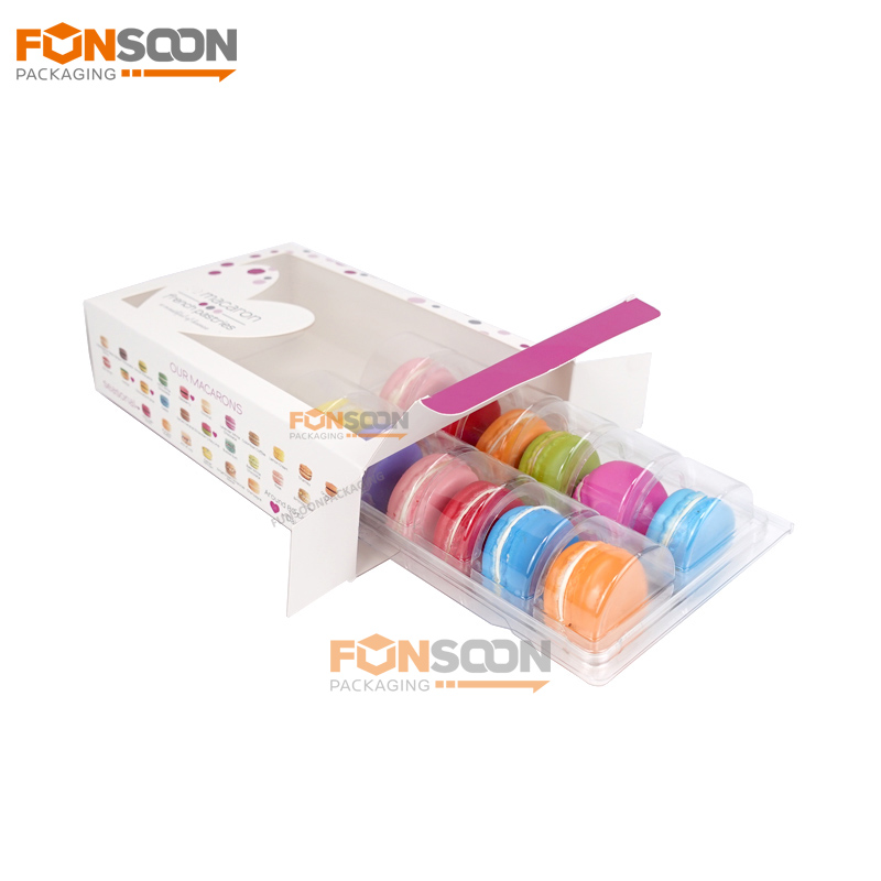 12 macaron paper box with heart shape window