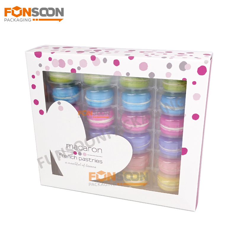 24 macaron paper box with heart shape window