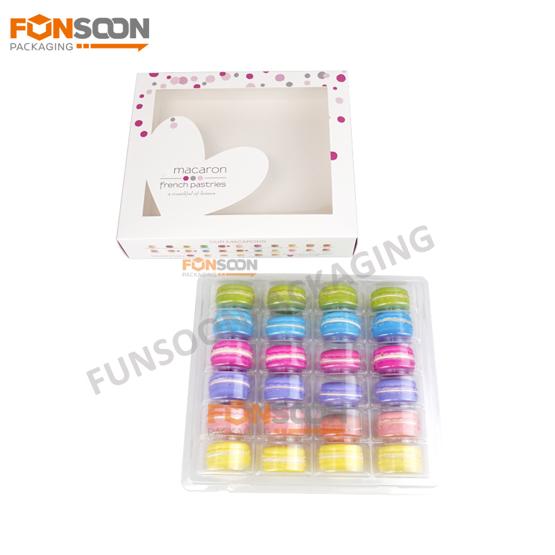 24 macaron paper box with heart shape window