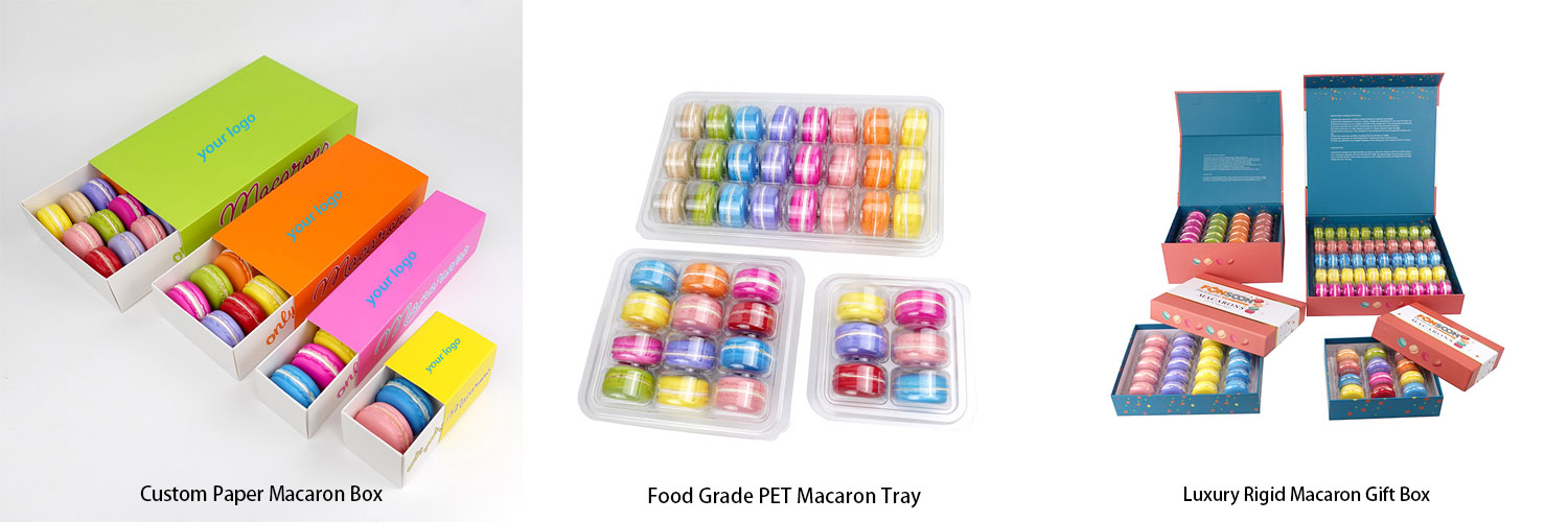 Custom macaron packaging boxes with PET trays for dessert brands Custom macaron packaging boxes with PET trays for dessert brands