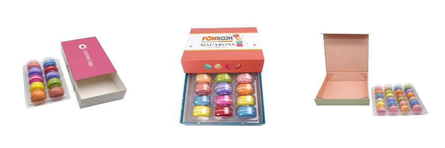 Custom macaron box with PET insert tray for dessert packaging