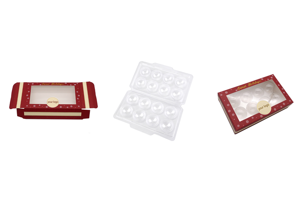 Paper chocolate box with custom blister insert for truffles