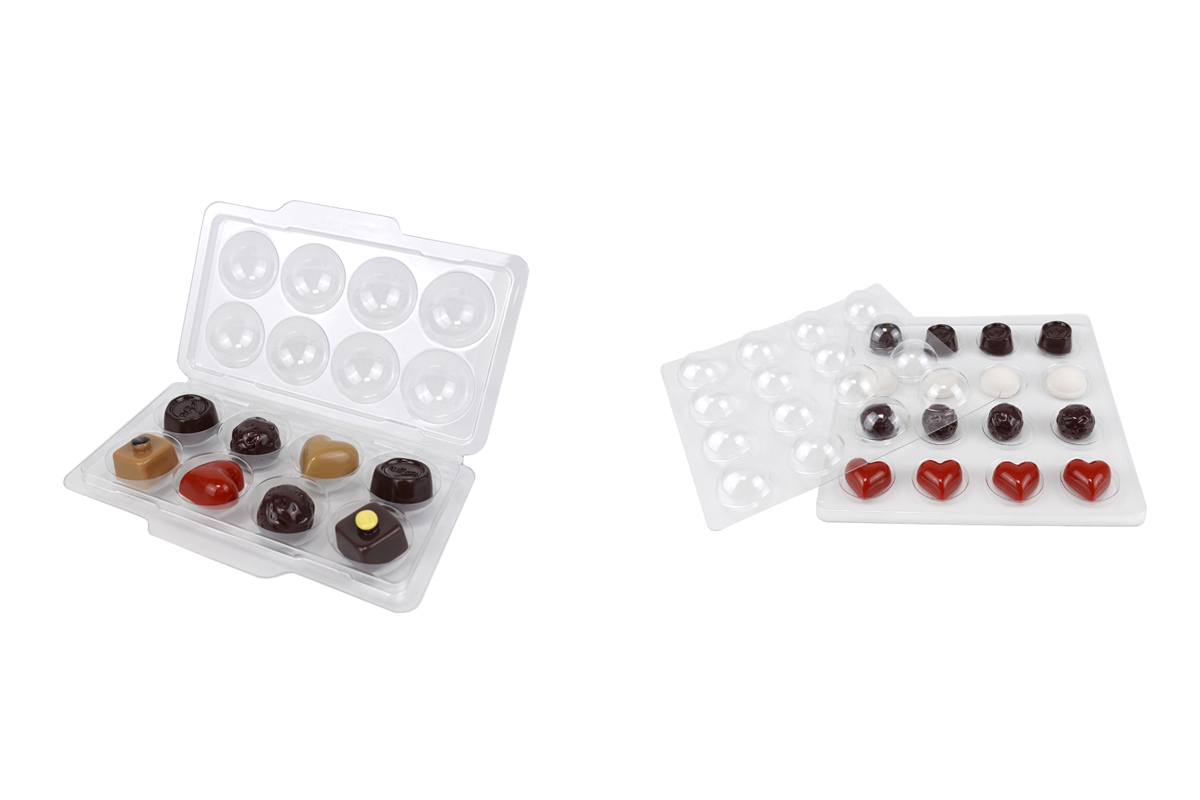 Clear PET blister packaging for chocolate truffles