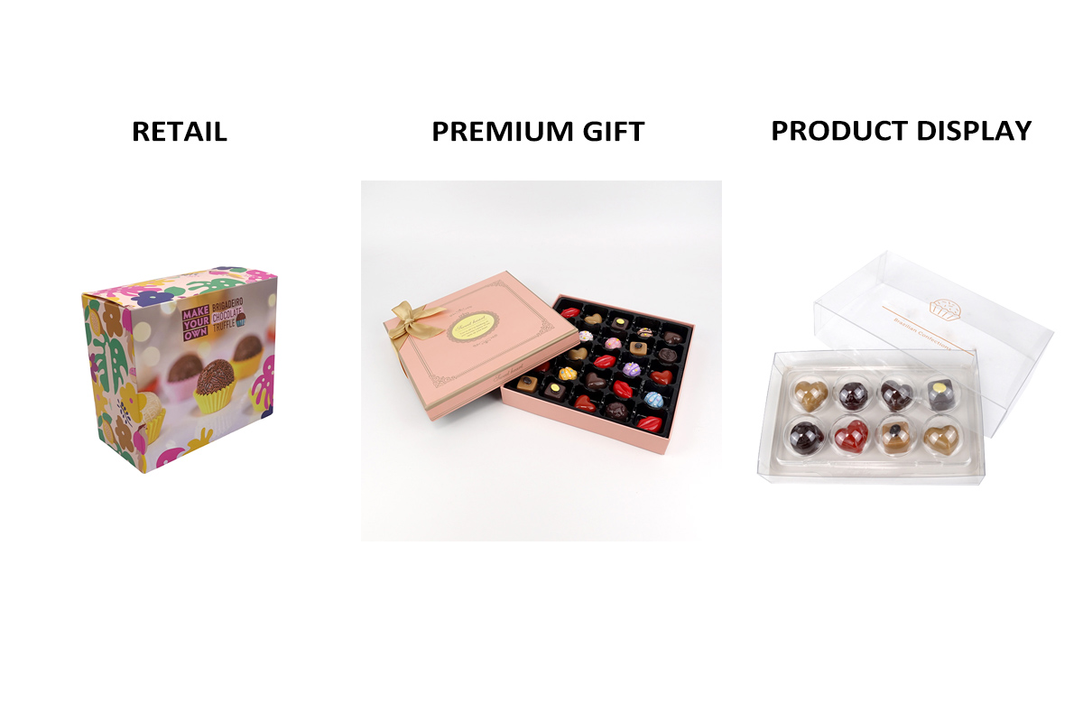Chocolate packaging for retail products and premium gifts