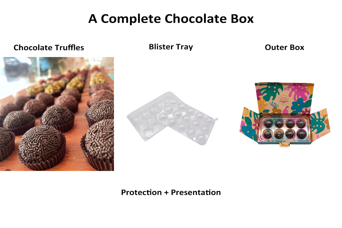 Custom chocolate truffle packaging box with PET insert