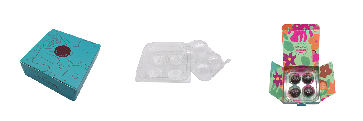 Chocolate box with PET insert tray for secure product packaging