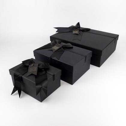 black rigid cardboard box