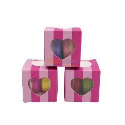 2 macaron paper box with heart window